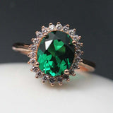 3ct Oval Cut Green Emerald Diamond Floral Halo Solitaire Ring 14k WhiteGold Over