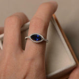 1.5ct Marquise Cut Blue Sapphire Engagement Ring Diamond Halo 14k WhiteGold Over