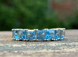 5ct Wedding Ring Band Asscher Cut Blue Topaz Half Eternity 14k YellowGold Finish