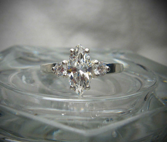 Round Accents Trilogy Engagement Ring 2ct Marquise Diamond 14k White Gold Finish