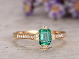 1.5ct Green Emerald Cut Solitaire with Round Accents Ring 14k Yellow Gold Finish