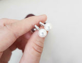 1.2ct Stud Earrings Round Cut Diamond Pearl Dainty Design 14k White Gold Finish