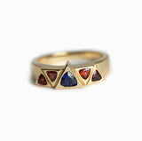 1.6ct Trillion Cut Blue Sapphire Triangle Shaped Five Stone 14k Yellow Gold Over