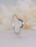 1ct Round Cut Blue Sapphire Wedding Band Ring 14k White Gold Finish Curved Crown