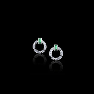 2ct Baguette Cut Green Emerald Circular Women Stud Earring 14k White Gold Finish