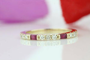 1.3ct Baguette Cut Pink Ruby Half Eternity Wedding Band Ring 14k YellowGold Over