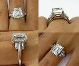 5Ct Emerald Cut Diamond Baguette Accents Engagement Ring 18K White Gold Finish