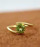 1ct Engagement Ring Round Cut Green Peridot Bypass Solitaire 14k YellowGold Over