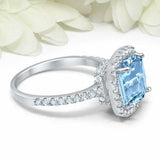 2.75ct Cushion Cut Blue Aquamarine Diamond Accent Halo Ring 14k WhiteGold Finish