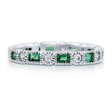 2Ct Baguette Cut Green Emerald Diamond Milgrain Wedding Band 14K White Gold Over