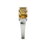 5Ct Emerald Cut Yellow Citrine Stackable Engagement Ring 14K White Gold Finish