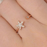 Open Cuff Star Fish Engagement Ring 0.3ct Round Cut Diamond 14k Rose Gold Finish