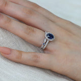 2ct Oval Cut Blue Sapphire Bezel Bridal Set Engagement Ring 14k WhiteGold Finish