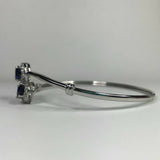 2ct Oval Round Blue Sapphire Halo Open Cuff Women Bracelet 14k White Gold Finish