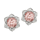 1ct Round Cut Champagne Morganite Flower Stud Earring Women 14k Gold Finish