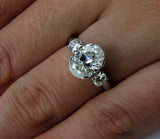 2Ct Oval Cut Diamond Trilogy Solitaire Ring 18K White Gold Finish Round Accents