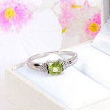 1ct Princess Green Peridot Engagement Ring Petite Solitaire 14k White Gold Over