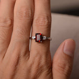 1.2ct Emerald Cut Red Garnet Engagement Ring 14k WhiteGold Finish Diamond Accent