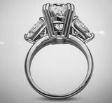 2.5Ct Oval Cut Diamond Three Stone Ring 14K White Gold Finish Trillion Accents