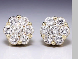 Flower Design Stud Earrings 1.2ct Round Cut VVS1D Diamond 14k Yellow Gold Finish