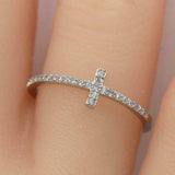 1ct Round Cut VVS1/D Diamond Engagement Ring Dainty Cross 14k White Gold Finish