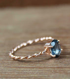 1ct Engagement Ring Oval London Blue Topaz Twisted Solitaire 14k Rose Gold Over