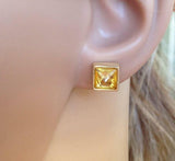 1.6ct Stud Earrings Princess Cut Yellow Citrine Solitaire 14k Yellow Gold Finish