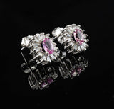 1.5ct Oval Cut Pink Sapphire Baguette Halo Stud Earrings 14k White Gold Finish