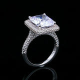 4Ct Radiant Cut Diamond Halo Solitaire with Accents Ring 14K White Gold Finish