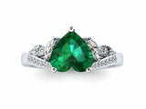 2ct Heart Cut Emerald Engagement Ring Art Deco Diamond Accent 14k WhiteGold Over