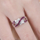 1.8ct Asscher Cut Pink Ruby Unique Design Engagement Ring 14k White Gold Finish