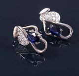 2.2ct Drop Earrings Oval Cut Blue Sapphire Stylish Floral 14k White Gold Finish