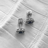 2ct Oval Cut Blue Sapphire Diamond Halo Stud Earrings 14k White Gold Finish