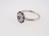 4Ct Round Cut Blue Sapphire Diamond Art Deco Engagement Ring 18K White Gold Over