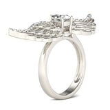 3.5Ct Pear Cut Diamond Angel Wings Design Engagement Ring 14K White Gold Finish