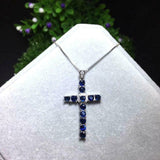 1.5ct Round Cut Blue Sapphire Pendant Christ Cross 14k WhiteGold Finish NO CHAIN