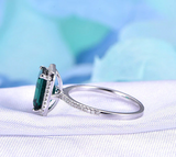 2ct Green Emerald Cut Engagement Ring Diamond Halo Solitaire 14k White Gold Over