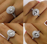 3.3Ct Oval Cut Diamond Halo Split Shank Engagement Ring 18K White Gold Finish