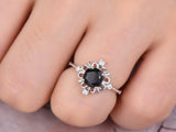 1ct Round Cut Black Diamond Trendy Stylish Engagement Ring 18k White Gold Finish