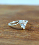 1ct Engagement Ring Pear Cut Diamond Swirl Twist Solitaire 14k White Gold Finish