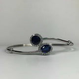 2ct Oval Round Blue Sapphire Halo Open Cuff Women Bracelet 14k White Gold Finish