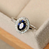 2ct Oval Cut Blue Sapphire Engagement Ring Stylish Halo 14k White Gold Finish