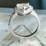 1.7ct Heart Cut Diamond Engagement Ring Halo Round Accents 14k White Gold Finish