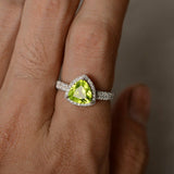 2ct Trillion Cut Green Peridot Halo Promise Engagement Ring 14k WhiteGold Finish