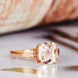 2ct Cushion Cut Peach Morganite Diamond Accent Solitaire Ring 14k Rose Gold Over