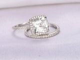 5Ct Cushion Cut VVS1/D Diamond Bridal Set Halo Ring Band 14K White Gold Finish