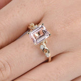 2ct Emerald Cut Morganite Engagement Ring Diamond Accents 14k Yellow Gold Finish