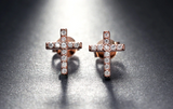 2ct Round Cut VVS1 Diamond Small Cross Design Stud Earrings 14k Rose Gold Finish