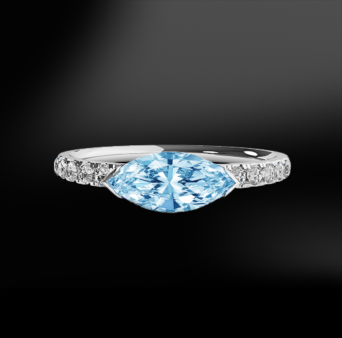 1Ct Marquise Cut Blue Aquamarine Diamond Accent Solitaire 14K White Gold Finish