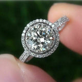 3.5Ct Round Cut Diamond Accent Halo Style Engagement Ring 14K White Gold Finish